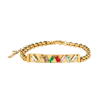 Stainless Steel Link Bracelets, with Colorful Rhinestone, Rectangle, 4-3/4 inch(12cm)