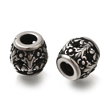 304 Stainless Steel European Beads, Large Hole Beads, Rondelle, Antique Silver, 9.5x9.5mm, Hole: 4mm