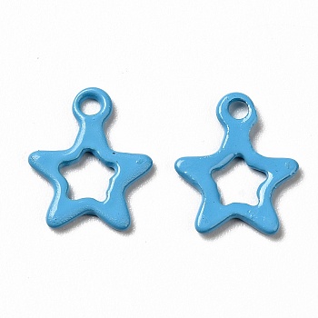Spray Painted 201 Stainless Steel Charms, Star Charms, Deep Sky Blue, 10.5x9x1mm, Hole: 1.2mm
