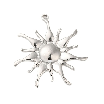 Non-Tarnish 304 Stainless Steel Pendants, Sun Charm, Stainless Steel Color, 35.5x33x3mm, Hole: 1.5mm