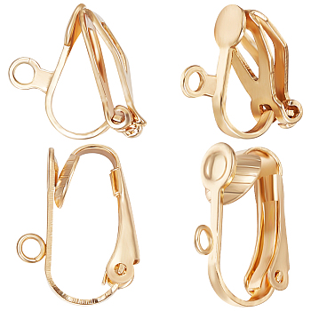 40Pcs 2 Style 304 Stainless Steel Clip-on Earrings Findings, with Loops, for Non-pierced Ears, Real 18K Gold Plated, 12~16x6~12x7.5~9mm, Hole: 1.2~1.8mm, 20Pcs/style