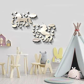 Custom Acrylic Wall Stickers, for Home Living Room Bedroom Decoration, Horse Pattern, Silver, 500x500mm