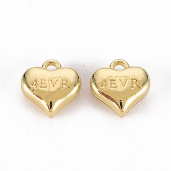 Rack Plating Alloy Charms, Cadmium Free & Lead Free, Heart with Word 4EVR, Light Gold, 10x10.5x4.5mm, Hole: 1.4mm