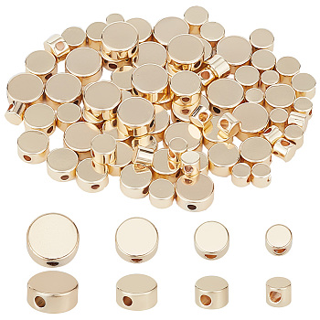 80Pcs 4 Style Brass Beads, Flat Round, Real 14K Gold Plated, 3~6x2.5~2.6mm, Hole: 1.2mm, 20pcs/style