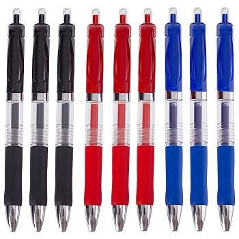 9Pcs 3 Colors Plastic Press Roller Ball Pens, Automatic Gel Pens, 0.5mm Extra Fine Point Writing Pen, Mixed Color, 150x16x11mm, 3pcs/color