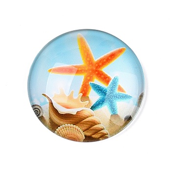 Glass Cabochons, Half Round with Ocean Theme, Colorful, Starfish, 34.5x9.5mm