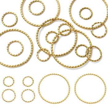 15Pcs 3 Styles 304 Stainless Steel Open Jump Rings, Twisted Round, Real 18K Gold Plated, 10~30x1~1.5mm, Inner Diameter: 7.5~27mm, 5pcs/style