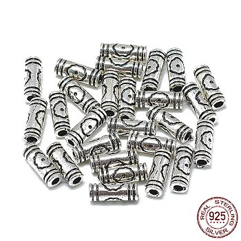 Thailand 925 Sterling Silver Tube Beads, Antique Silver, 10x3.5mm, Hole: 1.6mm