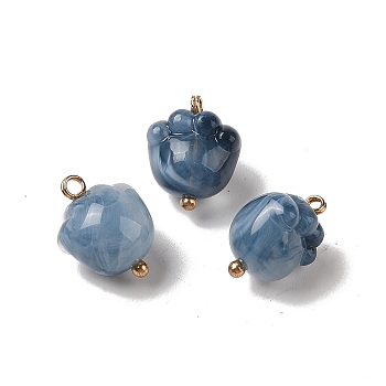 Acrylic Pendants, Imitation Gemstone, with Brass Loops, Footprint, Marine Blue, 16x13x11mm, Hole: 1.6mm