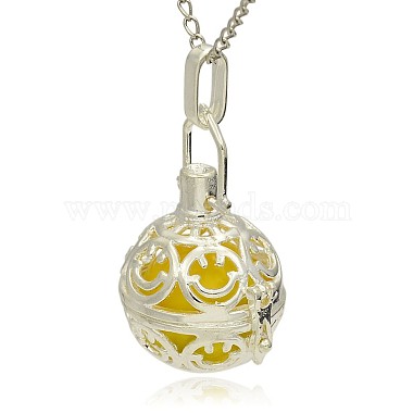 Silver Color Plated Brass Hollow Round Cage Pendants(KK-J216-18S)-2