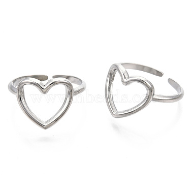 304 Stainless Steel Hollow Heart Cuff Rings(RJEW-N038-122P)-2