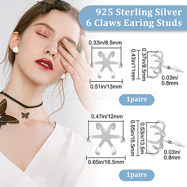 2 Pairs 2 Size 925 Sterling Silver Stud Earring Findings(FIND-BBC0001-47P)-2