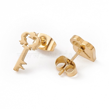 304 Stainless Steel Padlock and Skeleton Key Asymmetrical Earrings(EJEW-F286-02G)-2