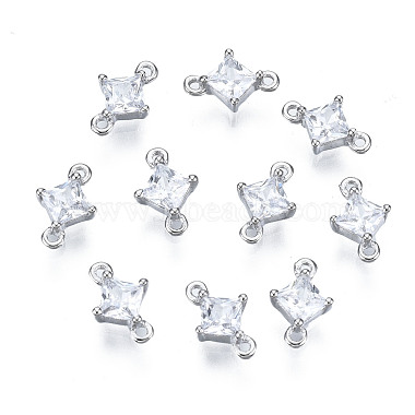 Real Platinum Plated Clear Rhombus Sterling Silver+Cubic Zirconia Links