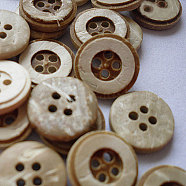 Carved Round 4-hole Basic Sewing Button, Coconut Button, BurlyWood, about 13mm in diameter, about 100pcs/bag(NNA0YXK)