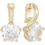 8Pcs Brass Micro Pave Cubic Zirconia Charms, Flat Round, Real 18K Gold Plated, 12.5x7x6mm, Hole: 3x3.5mm(KK-BBC0021-32)