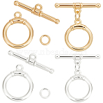 10Pcs 2 Colors Brass Toggle Clasps, with Jump Rings, Nickel Free, Ring, Real 18K Gold Plated & Silver, Ring: 17x14x2.5mm, Hole: 1.6mm, Bar: 22.5x2.5mm, Hole: 1.6mm, Jump Ring: 5x0.8mm, 5pcs/color(KK-BBC0013-61)