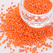 Frosted Glass Cylinder Beads, Seed Beads, Opaque Colours Rainbow, Round Hole, Coral, 1.5~2x1~2mm, Hole: 0.8mm, about 8000pcs/bag, about 1pound/bag(SEED-S047-O-001)