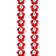 Transparent Glass Beads Strands, with Enamel, Flower with Evil Eye, Red, 14x15x8mm, Hole: 1mm, about 25pcs/strand, 13.39''(34cm)(GLAA-K070-01B)