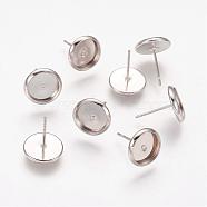 Brass Stud Earring Settings, Nickel Free, Platinum, Tray: 8mm, 13.5x10mm, Pin: 0.7mm(IFIN-Q006-P-NF)