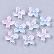 Transparent Spray Painted Glass Beads, Two Tone, Flower, Light Blue, 12x9.5x3.5mm, Hole: 1mm(X-GLAA-N035-012-C03)