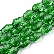 Glass Beads Strands, Faceted, Drop, Green, 11x8mm, Hole: 1mm, about 57~59pcs/strand, 26.38~26.77 inch(GLAA-R024-11x8mm-6)