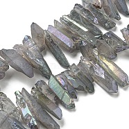 Electroplated Natural Quartz Crystal Beads Strands, Nuggets, Tusk Shape, AB Color, Dyed, Lilac, 7~15x18~60mm, Hole: 1mm, about 46pcs/strand, 16 inch(G-A142-03L)