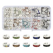 200Pcs 10 Colors Iron Flat Round Spacer Beads Sets, Silver Color, with Rhinestone, Mixed Color, 8mm, 20pcs/color(RB-YW0001-07)