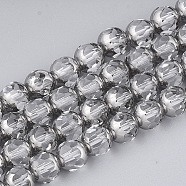 Electroplate Glass Beads Strands, Half Silver Plated, Faceted, Round, Clear, 8~8.5x7~8mm, Hole: 1mm, about 40pcs/strand, 11.8 inch(X-EGLA-T019-02I)