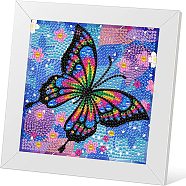 Butterfly Pattern DIY Diamond Painting Photo Frame Kits for Beginners, Including Resin Rhinestone Bag, Diamond Sticky Pen, Tray Plate & Glue Clay, Colorful, 175x175mm(PW-WG75876-01)