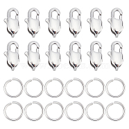 DICOSMETIC 20Pcs 316 Surgical Stainless Steel Lobster Claw Clasps, Manual Polishing, with 50Pcs Open Jump Rings, for Lobster Claw Clasps Making, Stainless Steel Color, 70pcs/box(STAS-DC0002-30)