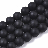 Natural Black Stone Bead Strands, Round, Black, 10mm, Hole: 1.2mm, about 38pcs/strand, 15.35 inch(G-R193-01-10mm)