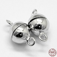Rhodium Plated 925 Sterling Silver Magnetic Clasps, Round, Platinum, 12x6mm, Hole: 1.2mm(STER-A102-011P-6mm)