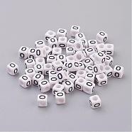 Acrylic Horizontal Hole Letter Beads, Cube, White, Letter O, Size: about 6mm wide, 6mm long, 6mm high, hole: about 3.2mm, about 2600pcs/500g(PL37C9308-O)