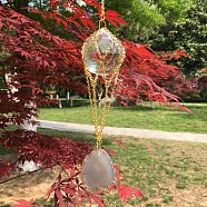K9 Glass Round Pendant Decorations, Hanging Suncatchers, with Natural Agate Piece, for Home Garden Decorations, Gainsboro, Pendant: 300mm(PW-WG74237-06)