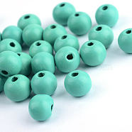 Dyed Wood Beads, Round, Aqua, 7x6mm, Hole: 2mm, about 9000pcs/1000g(WOOD-S662-6x7mm-A11)