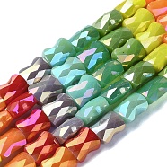 Electroplate Glass Beads Strands, Faceted, Rectangle, Mixed Color, 7.5x6.5x4.5mm, Hole: 1mm, about 28pcs/strand, 8.78 inch(22.3cm)(EGLA-C004-10)