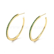 Cubic Zirconia C-shape Stud Earrings, Real 18K Gold Plated, Rack Plating Brass Half Hoop Earrings for Women, Cadmium Free & Lead Free, Green, 35x2mm, Pin: 0.8mm(EJEW-I266-11G-01)