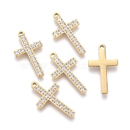 316 Surgical Stainless Steel Cubic Zirconia Pendants, Religion, Cross, Golden, 17x9.5x1.5mm, Hole: 1mm(STAS-F256-017G)