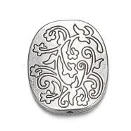 Tibetan Style Alloy Beads, Lead Free & Cadmium Free, Oval with Flower, Antique silver, 26mm long, 22mm wide, 4mm thick, Hole: 1mm(AB5607Y)