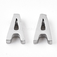 201 Stainless Steel Charms, Stainless Steel Color, Letter.A, 8x5x3mm, Hole: 1.6mm(X-STAS-R110-A)