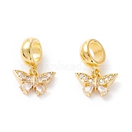 Brass Cubic Zirconia European Dangle Charms, Largr Hole Pendants, Long-Lasting Plated, Real 18K Gold Plated, Butterfly, Clear, 16mm, Hole: 5mm, Pendant: 8x11x2.5mm(KK-B037-07G)