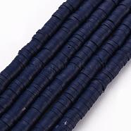 Flat Round Eco-Friendly Handmade Polymer Clay Bead Spacers, Midnight Blue, 4x1mm, Hole: 1mm, about 380~400pcs/strand, 17.7 inch(X-CLAY-R067-4.0mm-35)