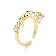 Rack Plating Adjustable Brass with Cubic Zirconia Rings, Long-Lasting Plated, Lead Free & Cadmium Free, Bowknot, Real 18K Gold Plated, Adjustable(RJEW-B060-02G)