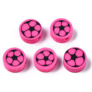 Handmade Polymer Clay Beads, for DIY Jewelry Crafts Supplies, Flat Round, Hot Pink, 9.5x4.5mm, Hole: 1.8mm(CLAY-N008-038F)