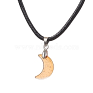 Glass Crescent Moon Pendant Necklaces, with Imitation Leather Cords, Orange, 17.60~17.99 inch(44.7~45.7cm)(NJEW-JN04579-02)