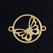201 Stainless Steel Links connectors, Circle with Butterfly, Golden, 19.5x15x1mm, Hole: 1.4mm(STAS-S105-JN396-2)