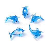 Handmade Lampwork Pendants, Dolphin, Dodger Blue, 27~33x11~14x18~23mm, Hole: 2~4mm(LAMP-L075-085)