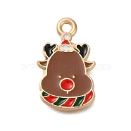 Christmas Theme Alloy Enamel Pendants, Light Gold, Deer, 19x12x1.5mm, Hole: 1.6mm(FIND-M039-02F)