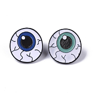 Creative Zinc Alloy Brooches, Enamel Lapel Pin, with Iron Butterfly Clutches or Rubber Clutches, Electrophoresis Black Color, Eyeball, Random Single Color or Random Mixed Color, 19x18mm(JEWB-Q031-088)